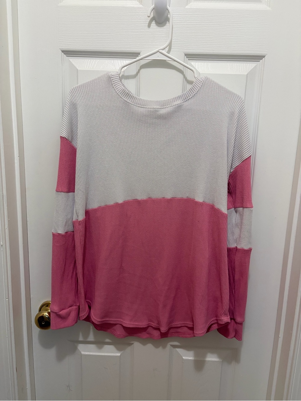 Francesca's Collections Pink and White Colorblock Waffle Knit Sweater